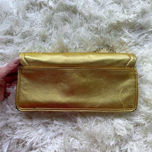 COLE HAAN Minetta Gold and Sequin Baguette Style Bag - Picture 11 of 12